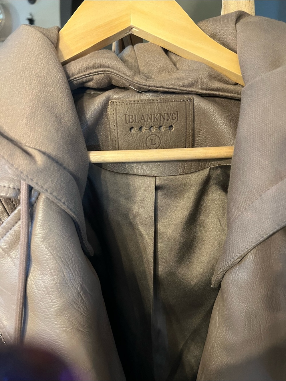 Blank NYC Taupe Leather Moto Jacket with Hooded Liner the Hoodie is detachable. - Picture 3 of 6